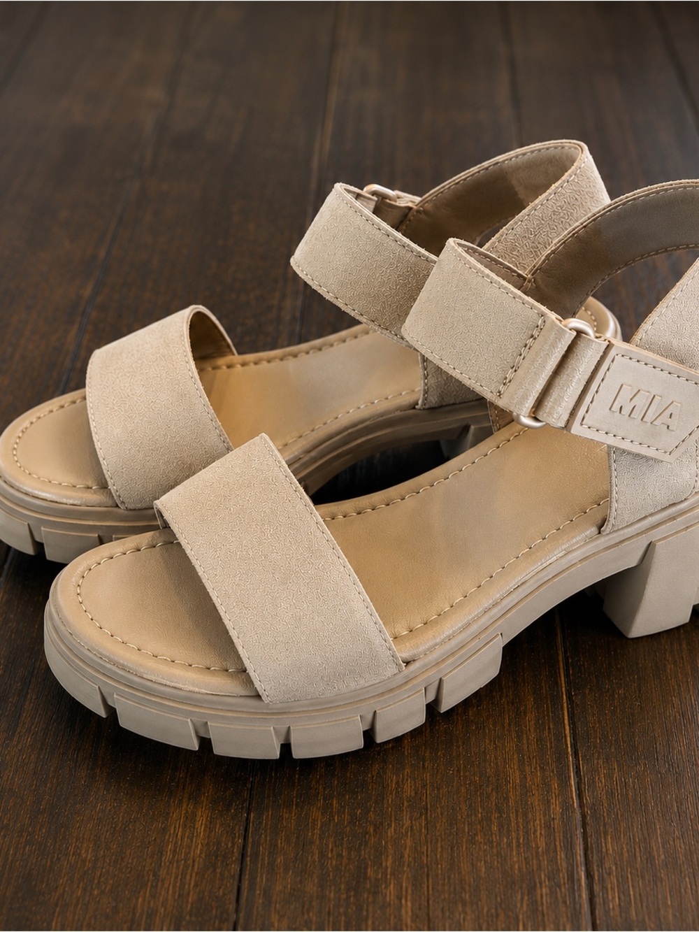 MIA Chunky Strap Sandals in Beige Tan